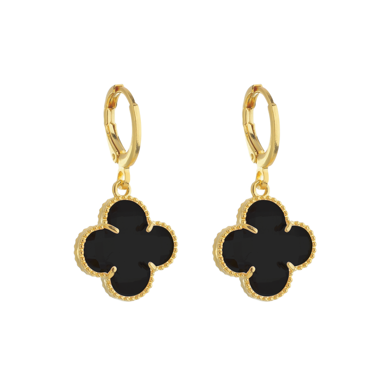 Brinco Dourado de Trevo com Zircônia Preta - FRENÉTICA