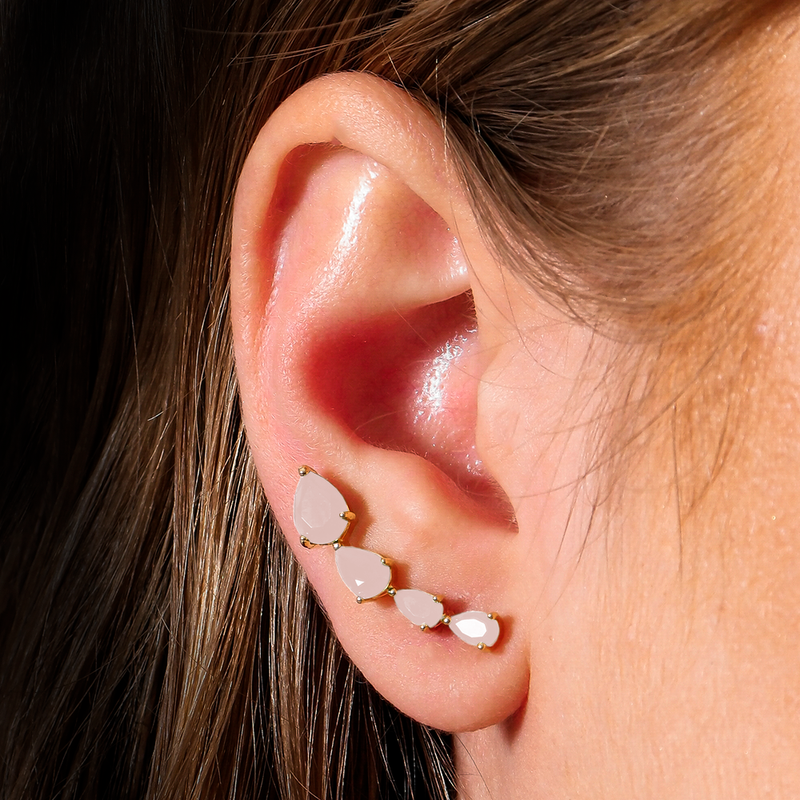 Brinco Dourado Ear Cuff Cristal Gota - FRENÉTICA