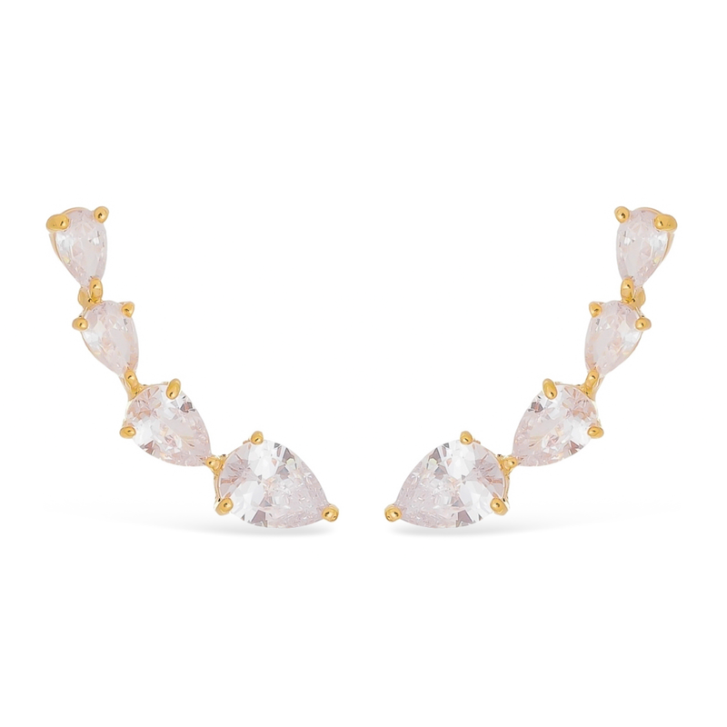 Brinco Dourado Ear Cuff Cristal Gota - FRENÉTICA