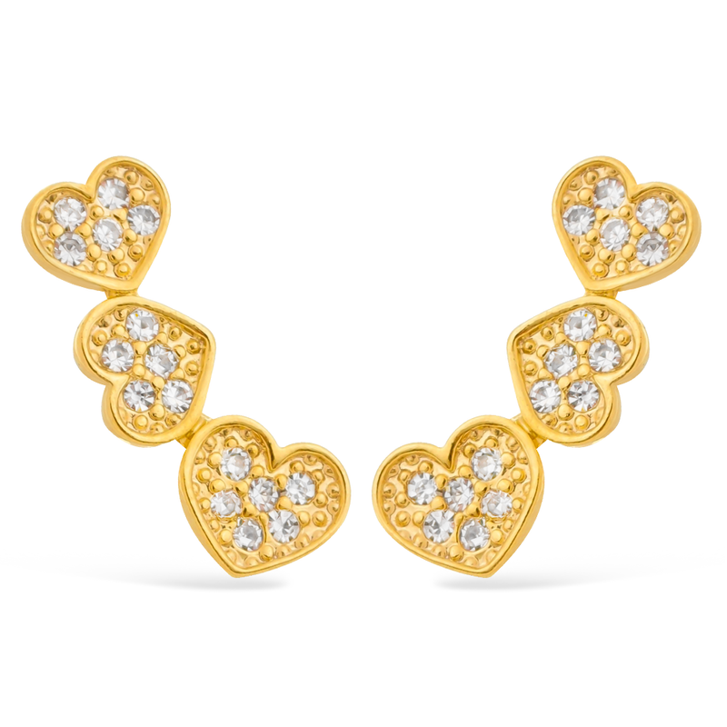 Brinco Dourado Ear Cuff de Coração com Zircônia - FRENÉTICA